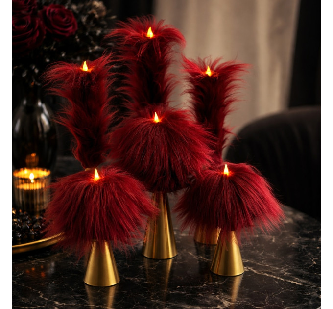 Burgundy Furry LED Taper Candle — Funky