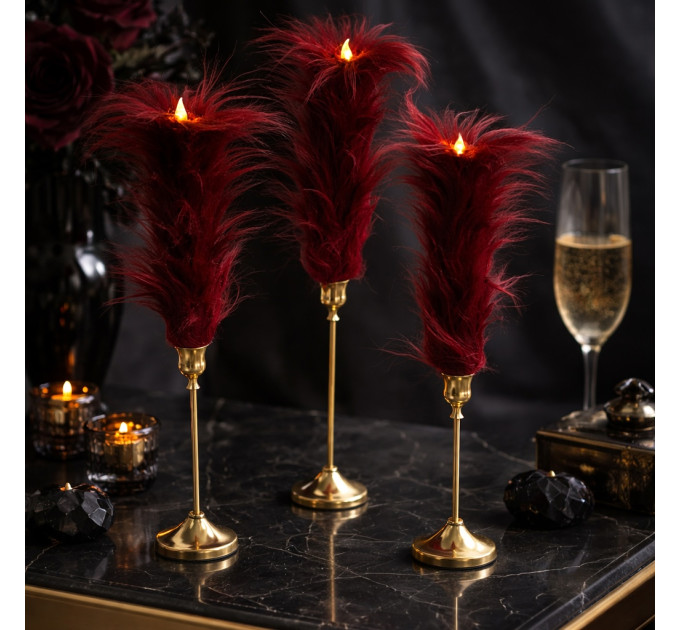 Burgundy Furry LED Taper Candle — Funky
