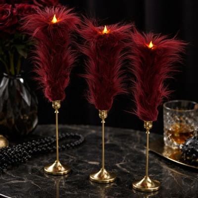 Burgundy Furry LED Taper Candle — Funky