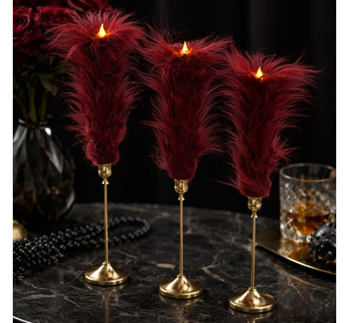 Burgundy Furry LED Taper Candle — Funky