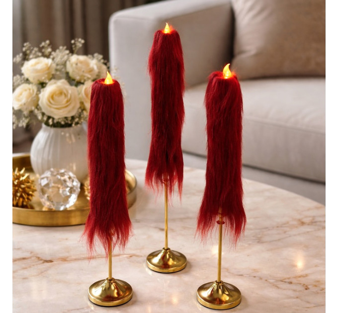 Burgundy Furry LED Taper Candle — Luxury