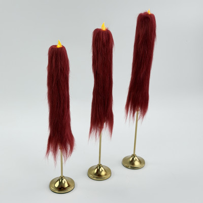 Burgundy Furry LED Taper Candle — Luxury