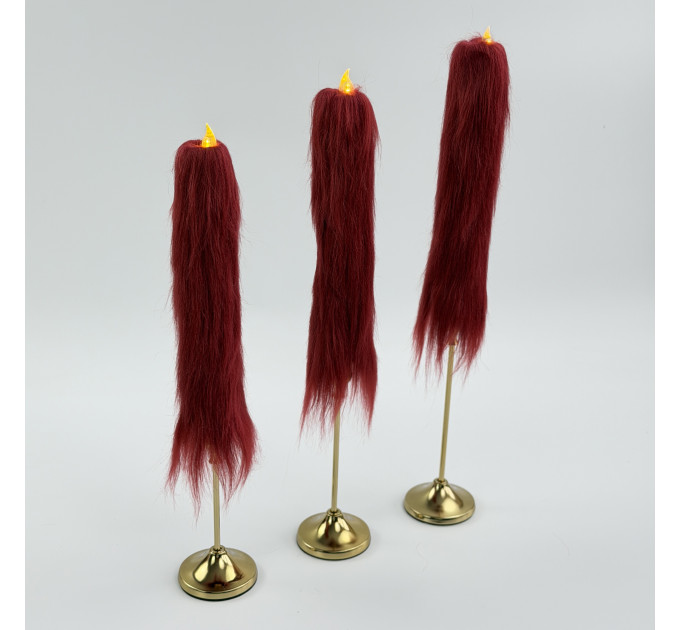 Burgundy Furry LED Taper Candle — Luxury