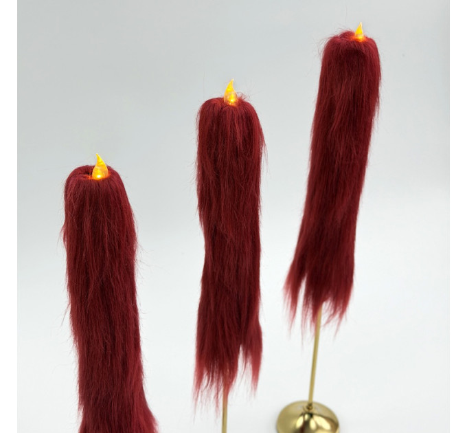Burgundy Furry LED Taper Candle — Luxury