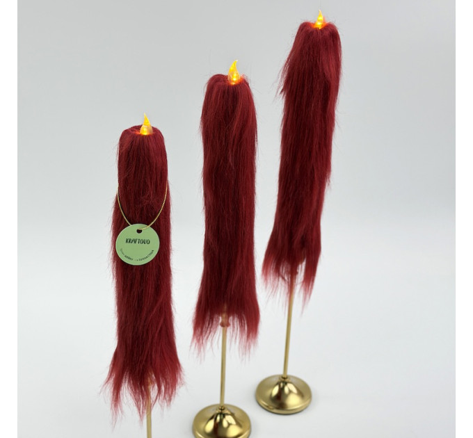 Burgundy Furry LED Taper Candle — Luxury