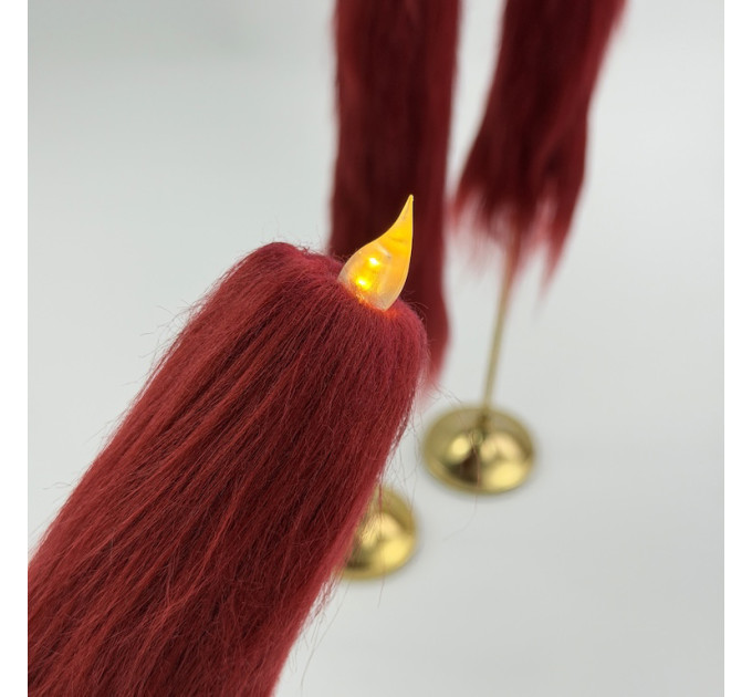 Burgundy Furry LED Taper Candle — Luxury