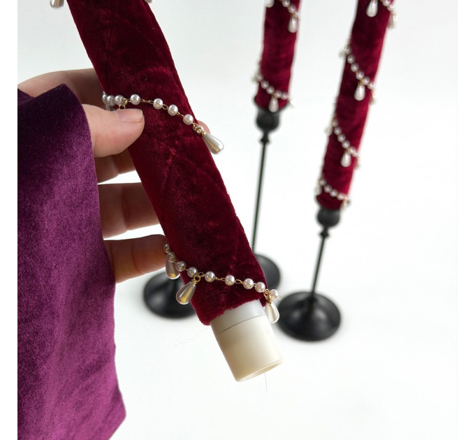 Burgundy Velvet LED Taper Candle for Gothic & Romantic Interiors