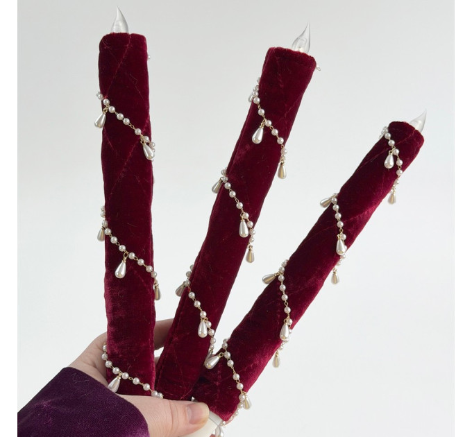 Burgundy Velvet LED Taper Candle for Gothic & Romantic Interiors