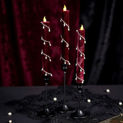 Burgundy Velvet LED Taper Candle – Gothic Romantic Decor