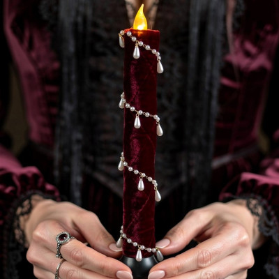 Burgundy Velvet LED Taper Candle – Gothic Romantic Decor
