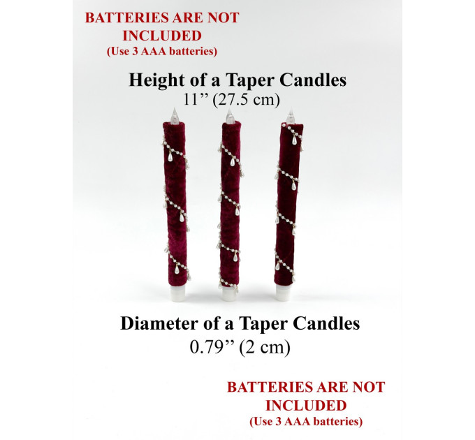 Burgundy Velvet LED Taper Candle for Gothic & Romantic Interiors