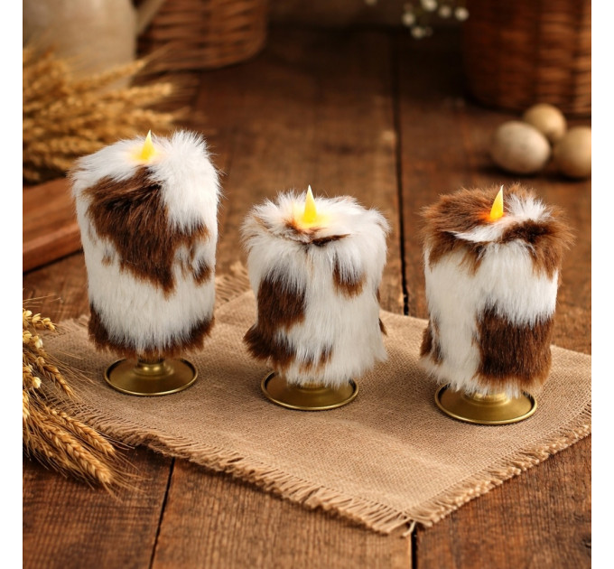 Cow Fluffy Faux Fur Pillar LED Candle