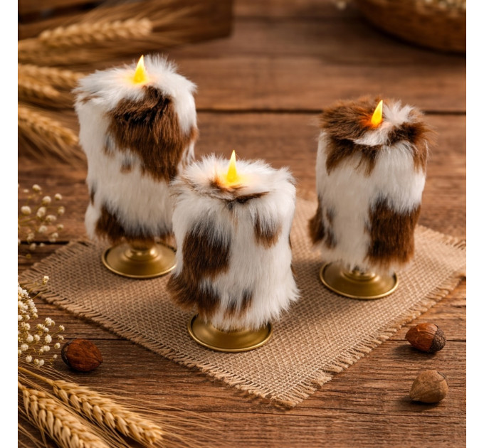 Cow Fluffy Faux Fur Pillar LED Candle