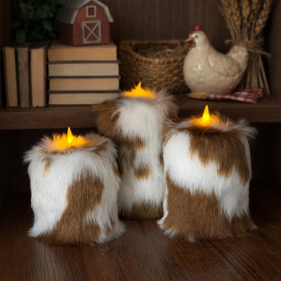 Cow Fluffy Faux Fur Pillar LED Candle