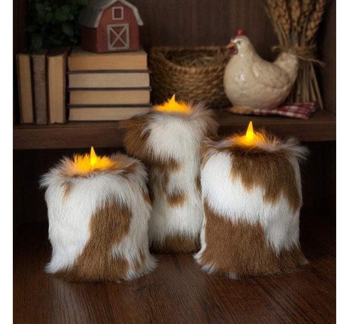 Cow Fluffy Faux Fur Pillar LED Candle