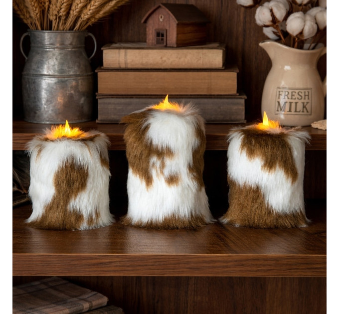 Cow Fluffy Faux Fur Pillar LED Candle