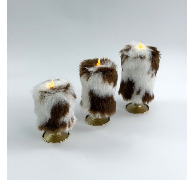 Cow Fluffy Faux Fur Pillar LED Candle
