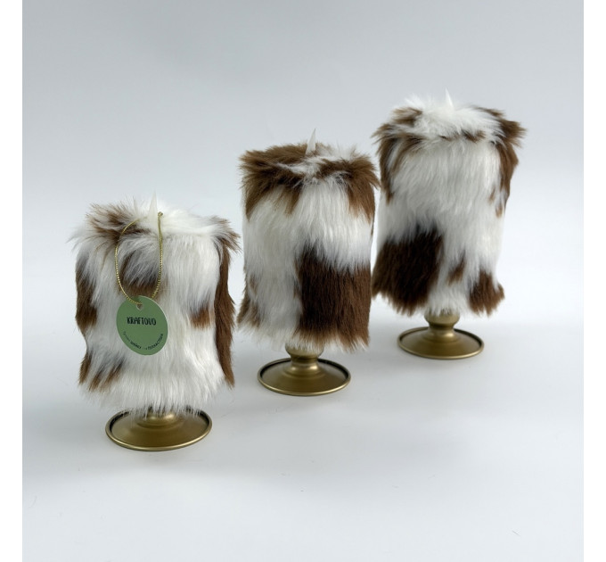 Cow Fluffy Faux Fur Pillar LED Candle
