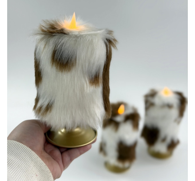 Cow Fluffy Faux Fur Pillar LED Candle