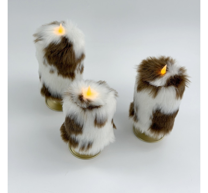 Cow Fluffy Faux Fur Pillar LED Candle