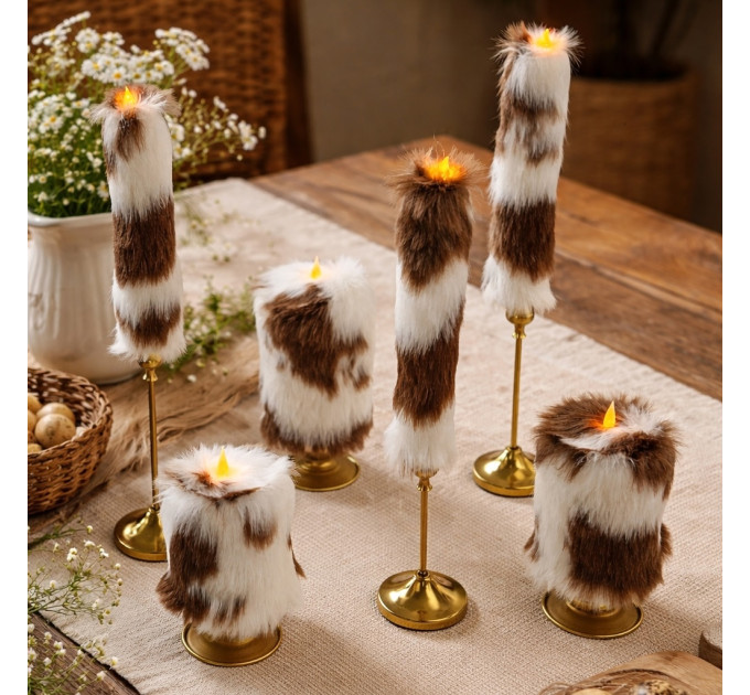 Cow Fluffy Faux Fur Taper LED Candle