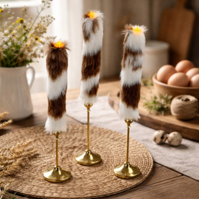 Cow Fluffy Faux Fur Taper LED Candle