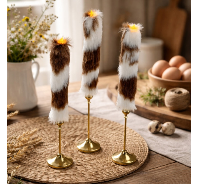 Cow Fluffy Faux Fur Taper LED Candle