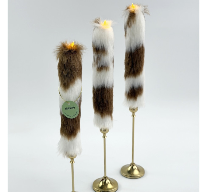 Cow Fluffy Faux Fur Taper LED Candle