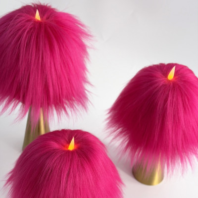 Fuchsia Furry LED Pillar Candle — Funky