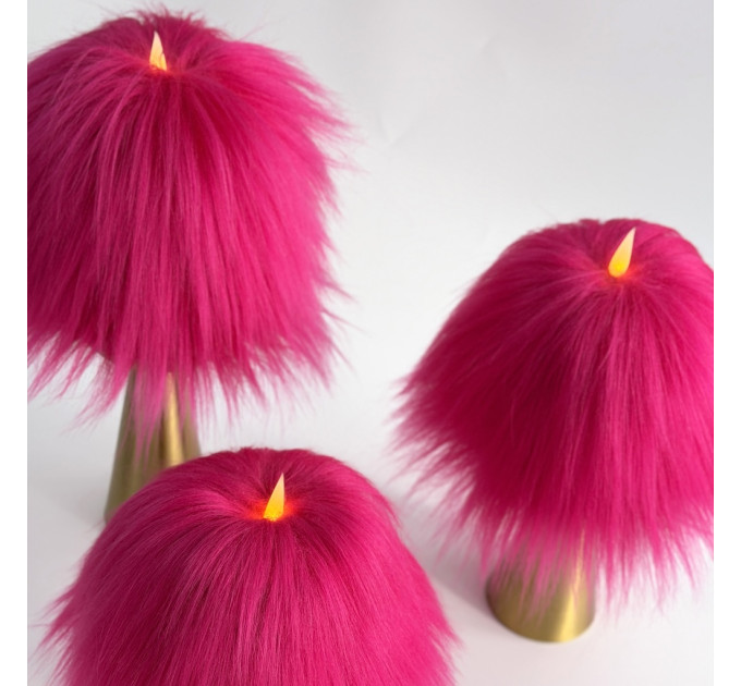 Fuchsia Furry LED Pillar Candle — Funky