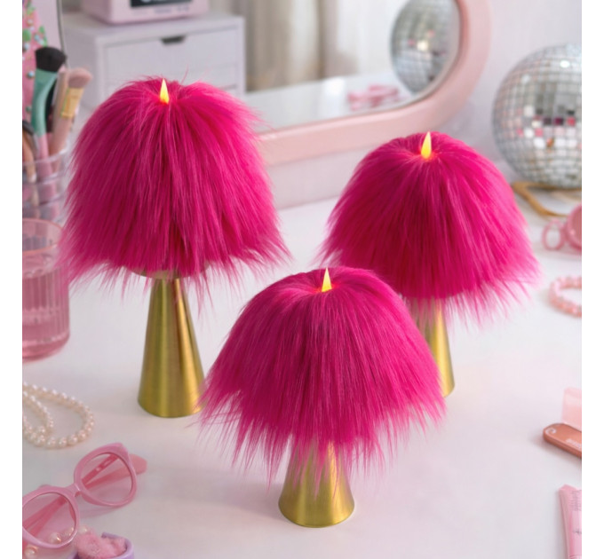 Fuchsia Furry LED Pillar Candle — Funky