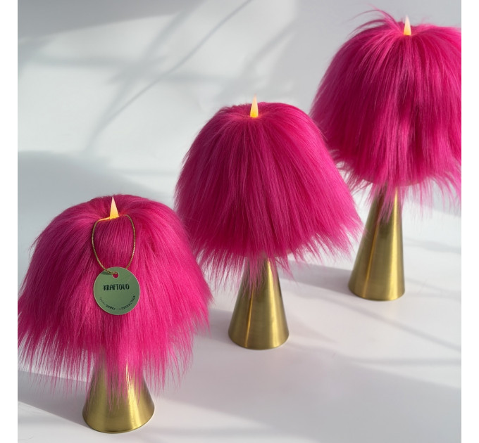 Fuchsia Furry LED Pillar Candle — Funky