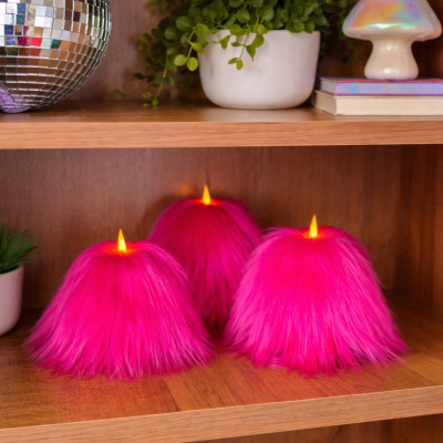 Fuchsia Furry LED Pillar Candle — Funky