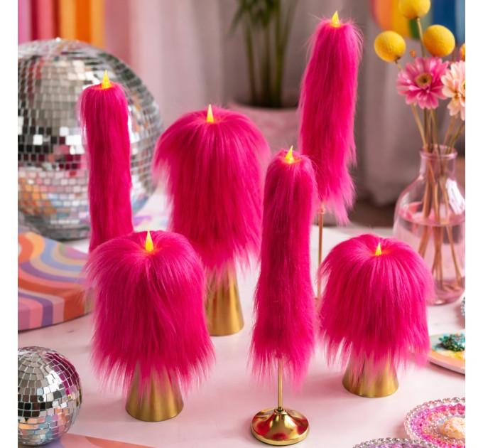 Fuchsia Furry LED Pillar Candle — Luxury