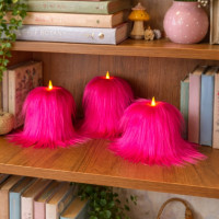Fuchsia Furry LED Pillar Candle — Luxury