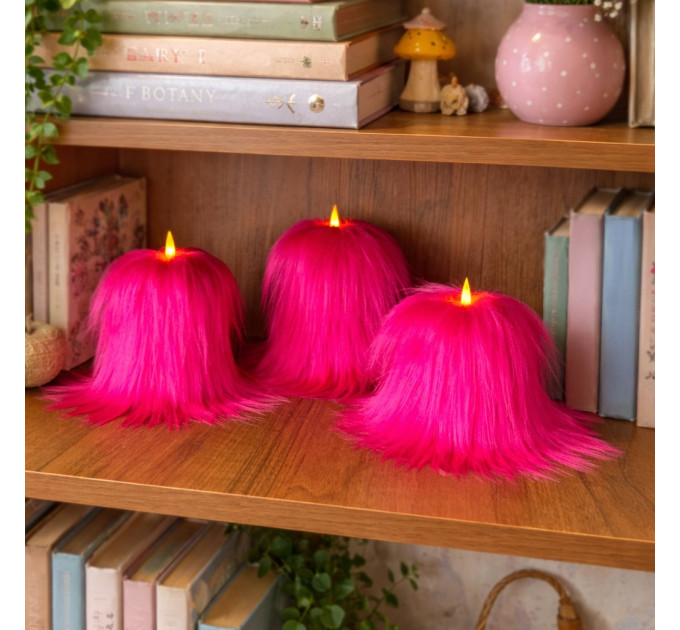 Fuchsia Furry LED Pillar Candle — Luxury
