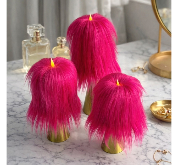 Fuchsia Furry LED Pillar Candle — Luxury