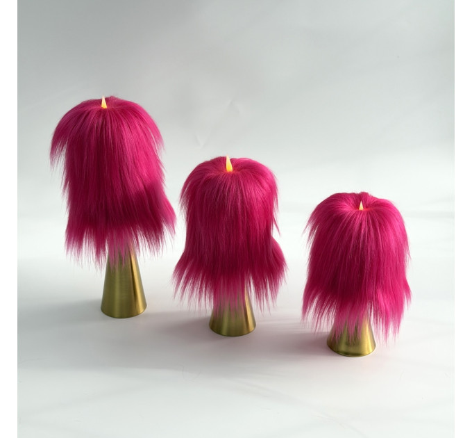 Fuchsia Furry LED Pillar Candle — Luxury