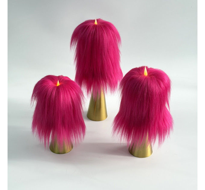 Fuchsia Furry LED Pillar Candle — Luxury
