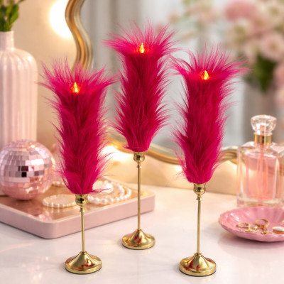 Fuchsia Furry LED Taper Candle — Funky