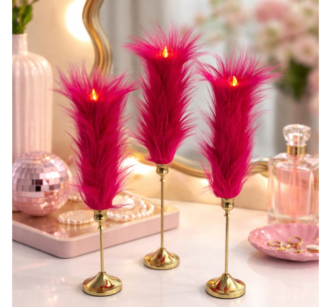 Fuchsia Furry LED Taper Candle — Funky
