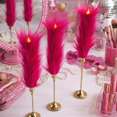 Fuchsia Furry LED Taper Candle — Funky