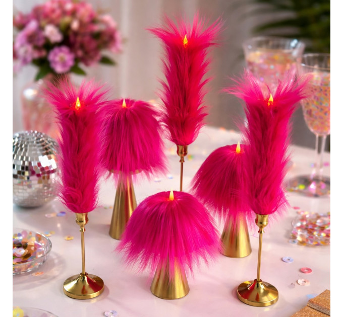 Fuchsia Furry LED Taper Candle — Funky