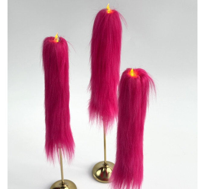 Fuchsia Furry LED Taper Candle — Luxury