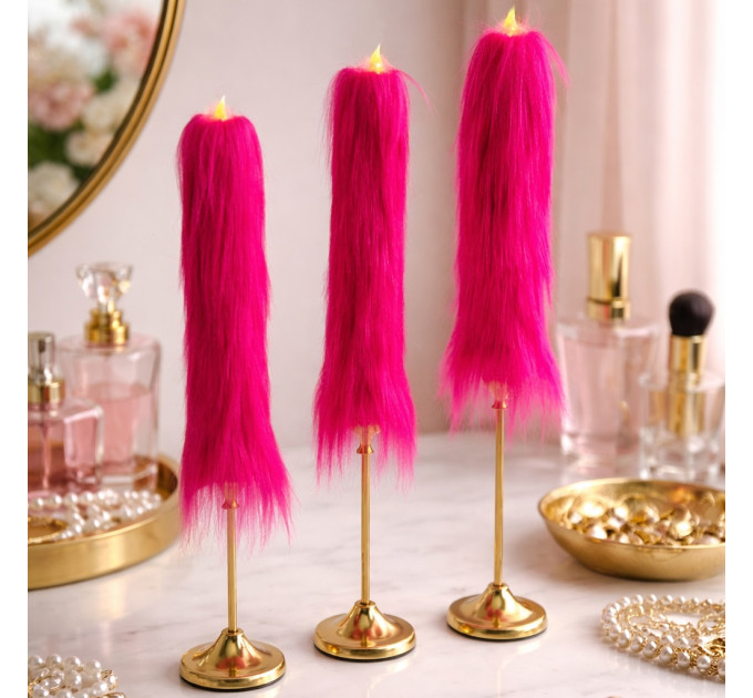 Fuchsia Furry LED Taper Candle — Luxury