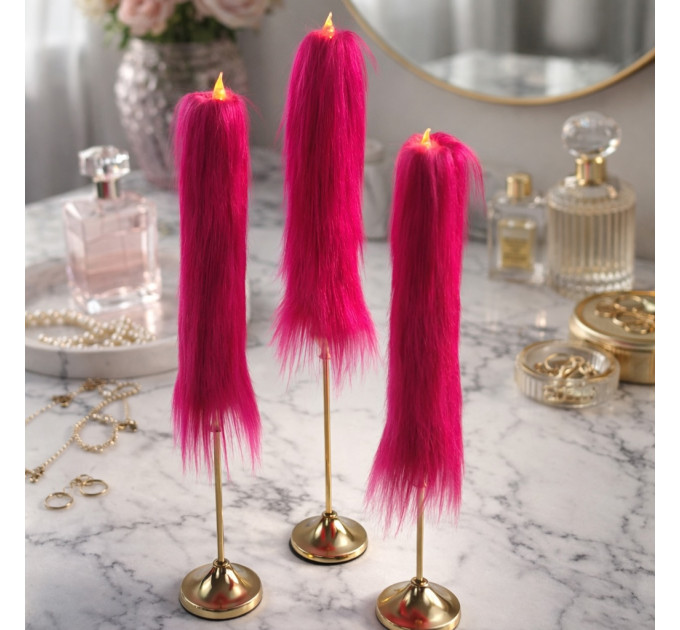 Fuchsia Furry LED Taper Candle — Luxury
