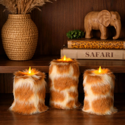 Giraffe Faux Fur Pillar LED Candle