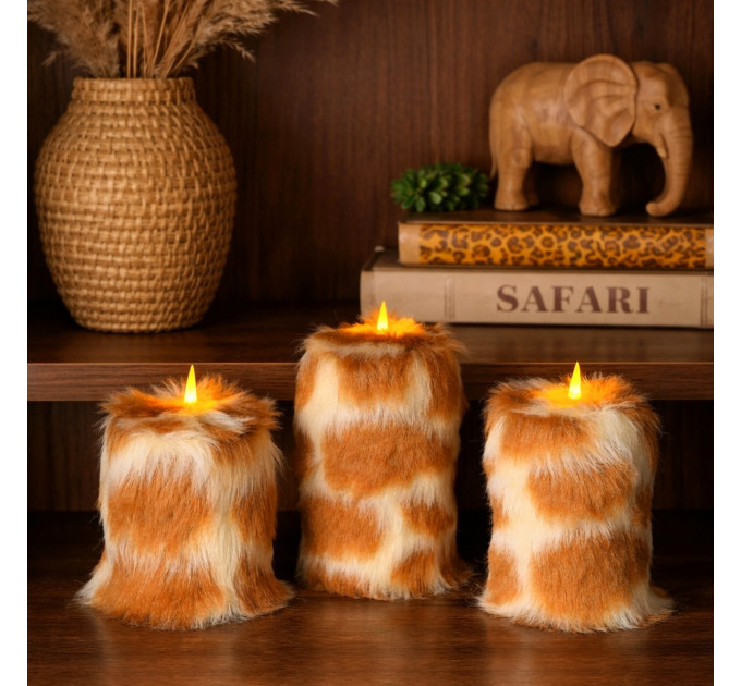 Giraffe Faux Fur Pillar LED Candle