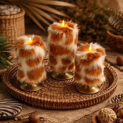 Giraffe Faux Fur Pillar LED Candle