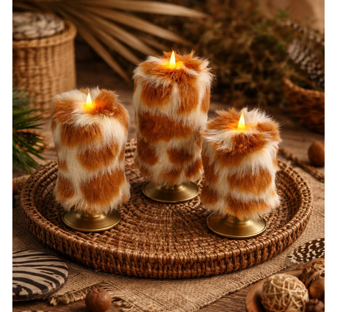 Giraffe Faux Fur Pillar LED Candle